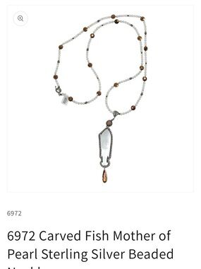 Carved Mother-of-Pearl Sterling Silver Necklace with Brown Accents